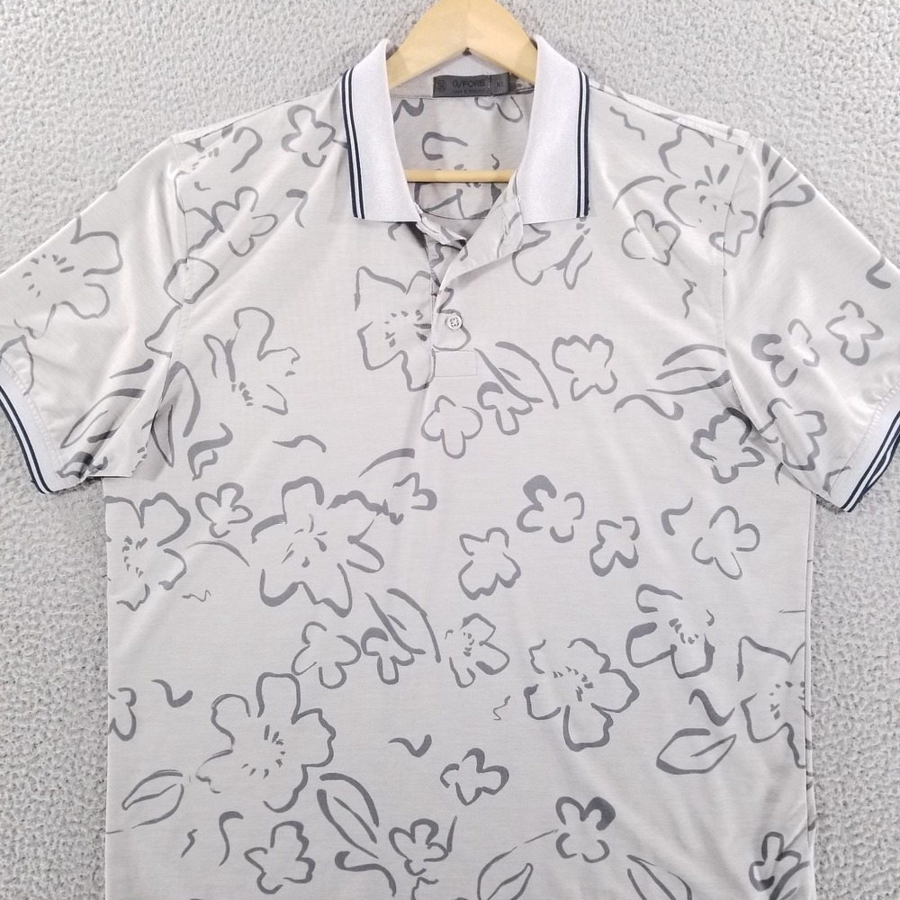 G Fore Polo Shirt Mens XL Gray Watercolor Floral Golf Performance Tech Stretch